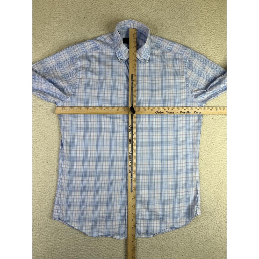 David Donahue Dress Shirt Mens Medium Blue Plaid Button Down Cotton Long Sleeve - Picture 6 of 9